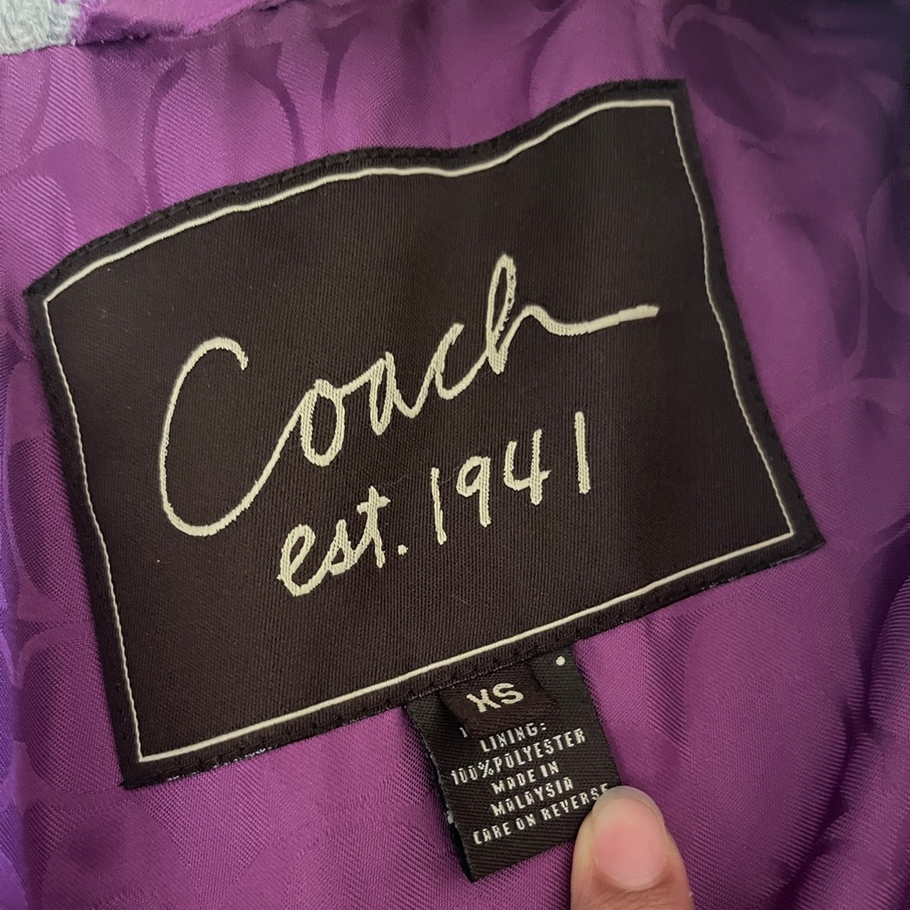 COACH Wool Purple and Gray Plaid Peacoat XS - Picture 6 of 7